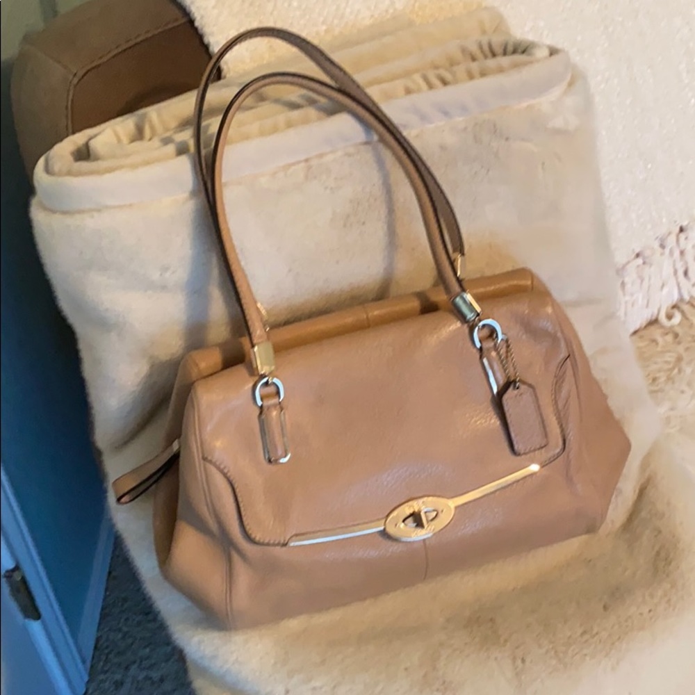 Coach purse tan and hot pink
